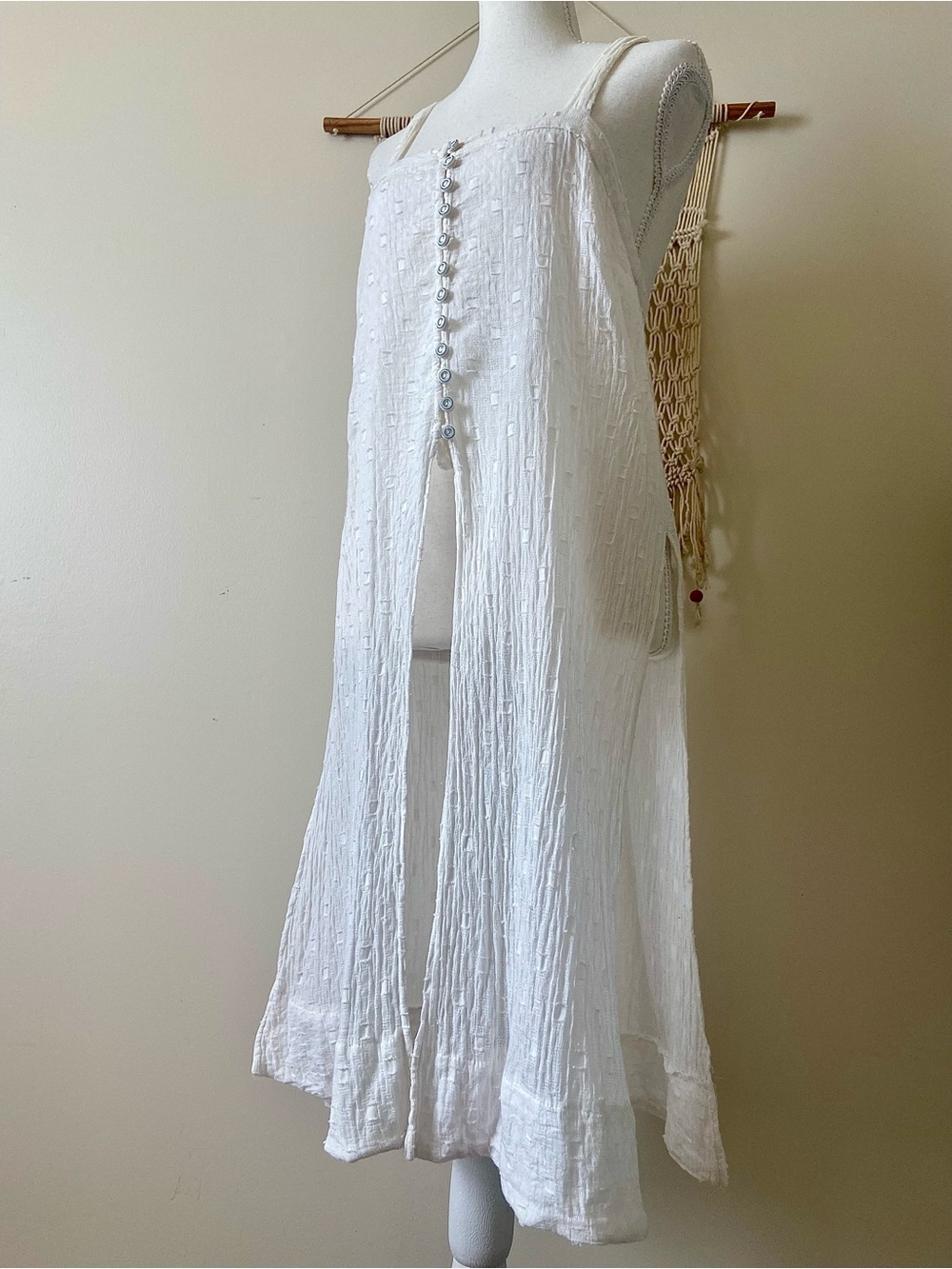 Anthropologie White Textured Button-Front Tank Dress